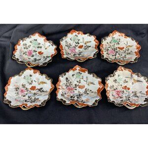 Kutani Ware Pottery Bowl Meiji Japanese Individual Dishes Lot of 6 Antique